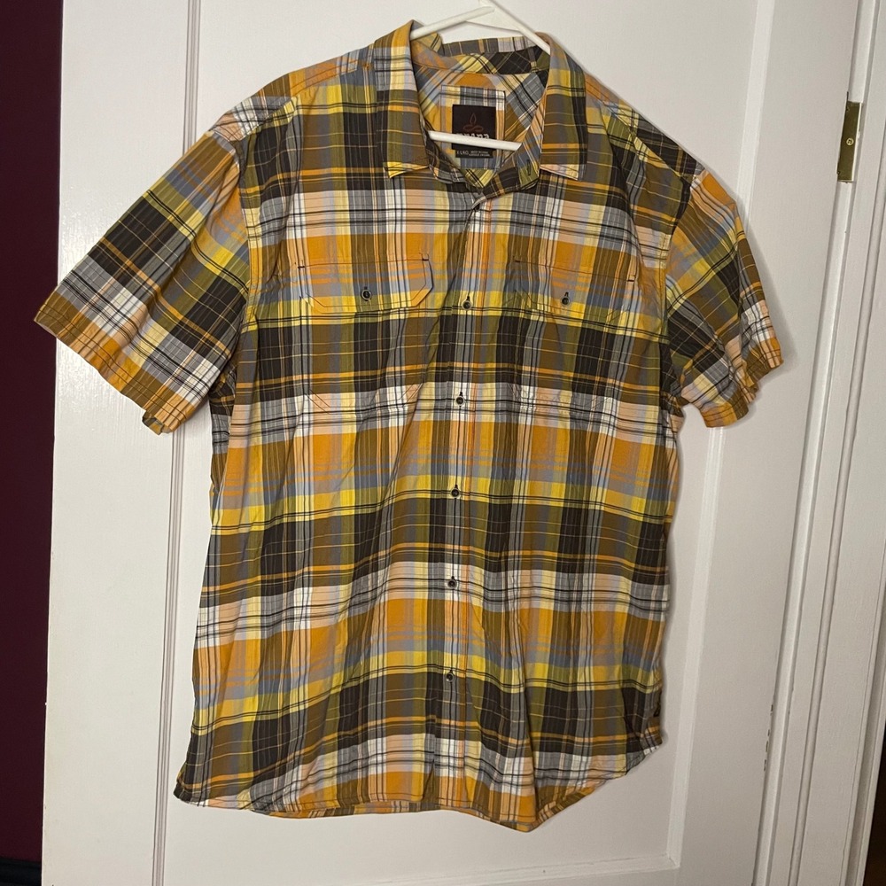 Prana Plaid Short Sleeve Shirt Mens XL Button Up Casual Outdoor
